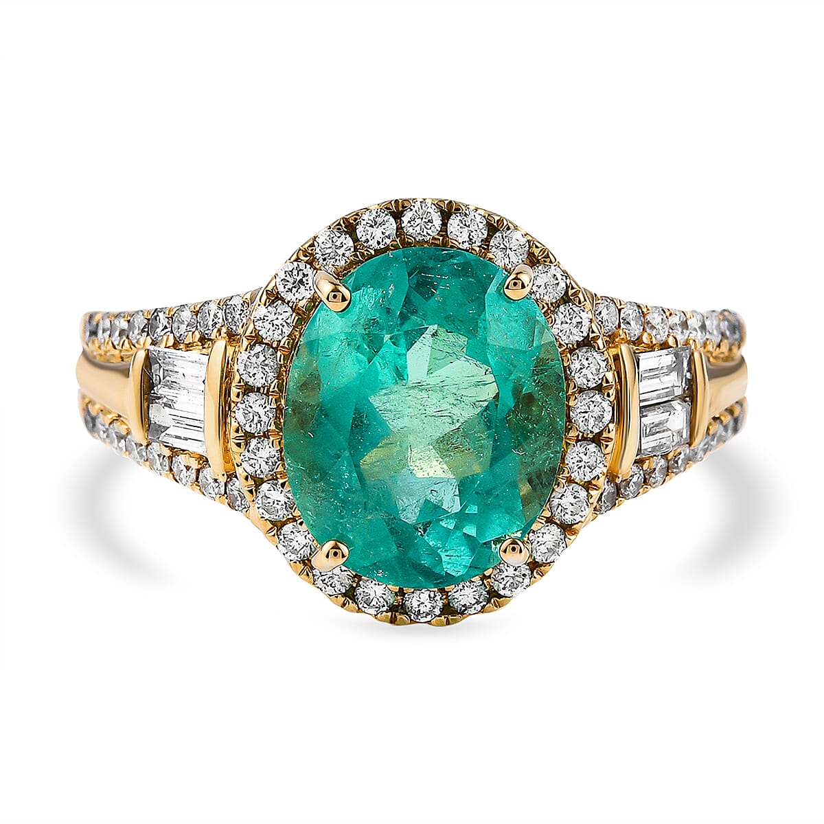 ILIANA 18K Yellow Gold AAA Boyaca Colombian Emerald and Diamond (SI-G-H) Ring 3.90 Ct, Gold Wt. 5.91 Gms
