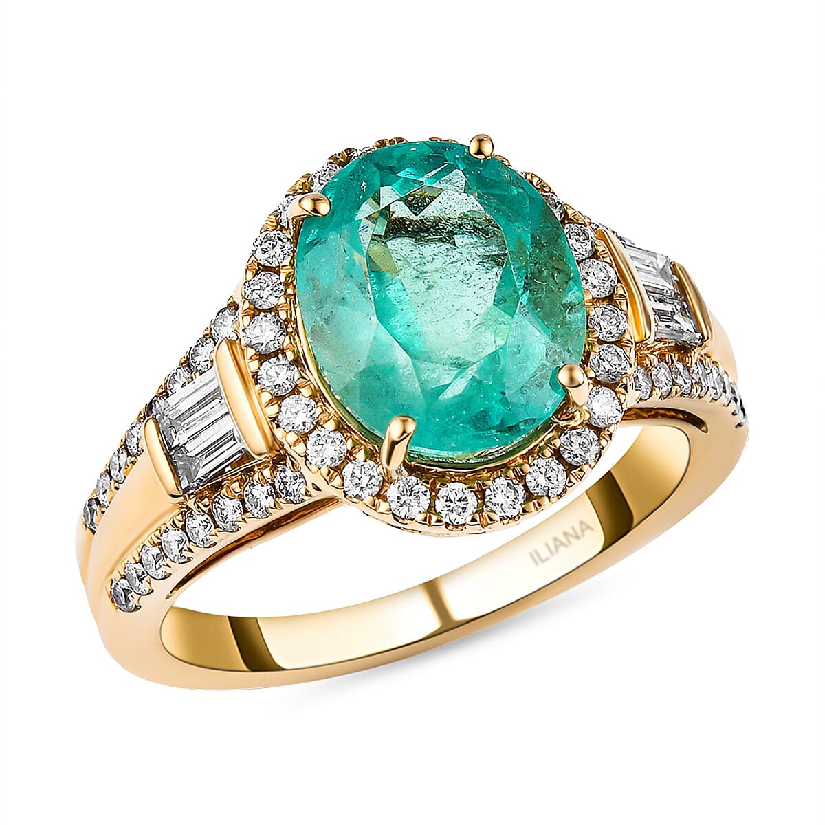 ILIANA 18K Yellow Gold AAA Boyaca Colombian Emerald and Diamond (SI-G-H) Ring 3.90 Ct, Gold Wt. 5.91 Gms