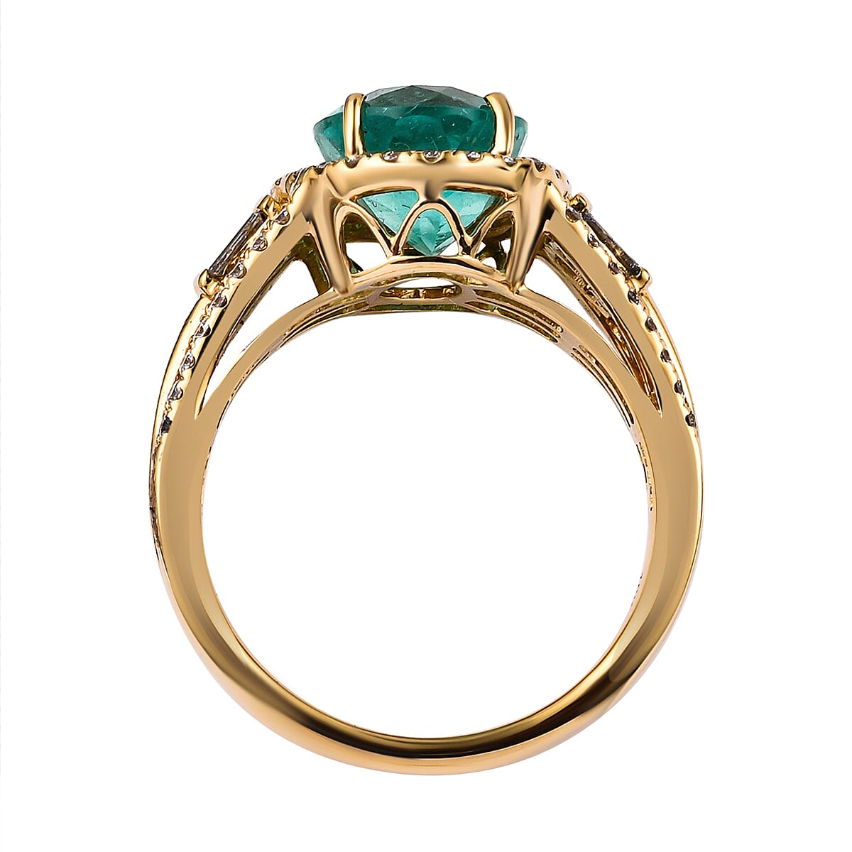 ILIANA 18K Yellow Gold AAA Boyaca Colombian Emerald and Diamond (SI-G-H) Ring 3.90 Ct, Gold Wt. 5.91 Gms
