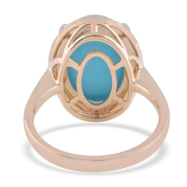ILIANA 18K Yellow Gold AAA Arizona Sleeping Beauty Turquoise (OV 14X10mm 4.00 Cts) and Diamond (G-H- S-I) Ring 4.30 Ct.