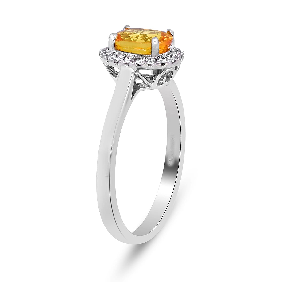 ILIANA 18K White Gold AAA Loupe Clean Chanthaburi Yellow Sapphire and Diamond (G-H-SI) Halo Ring 1.25 Ct.