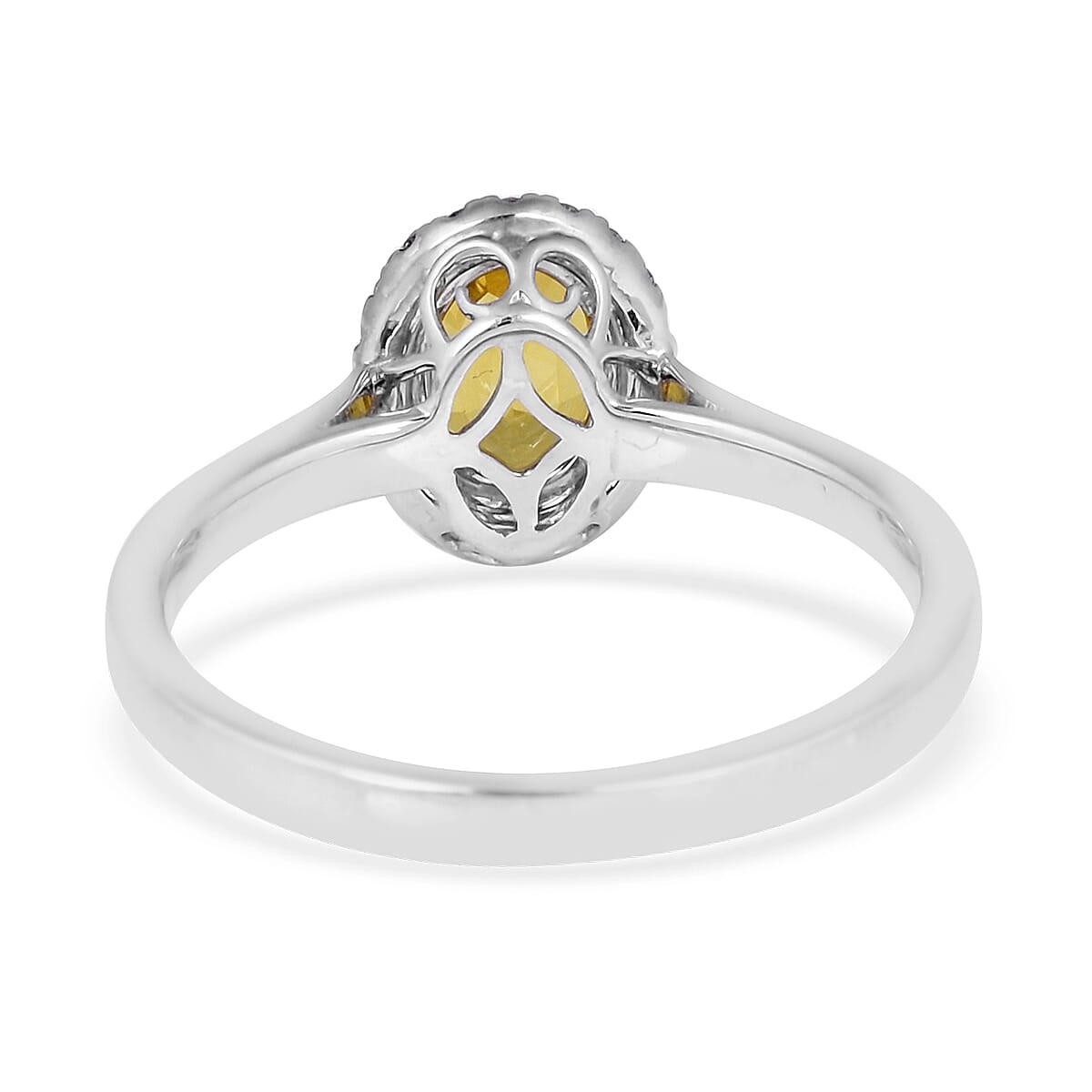 ILIANA 18K White Gold AAA Loupe Clean Chanthaburi Yellow Sapphire and Diamond (G-H-SI) Halo Ring 1.25 Ct.