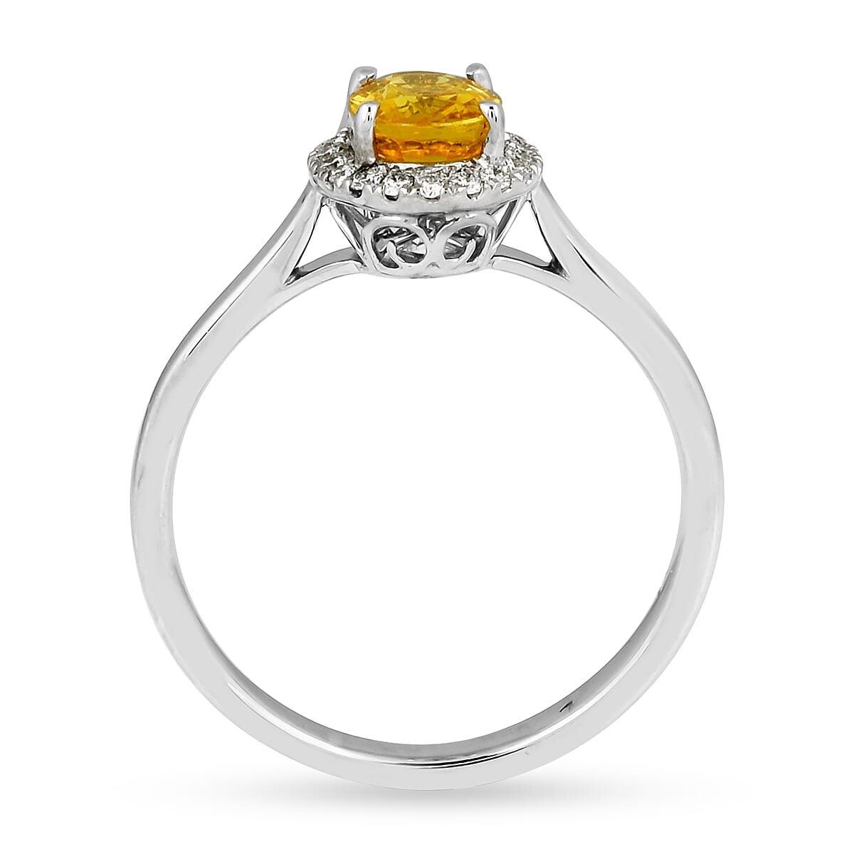 ILIANA 18K White Gold AAA Loupe Clean Chanthaburi Yellow Sapphire and Diamond (G-H-SI) Halo Ring 1.25 Ct.