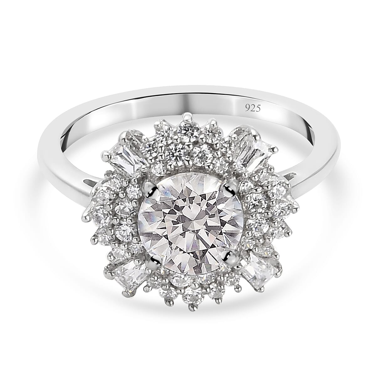 NEW Lustro Stella Baguette Diamond Cluster Ring in Platinum over Sterling buy Silver