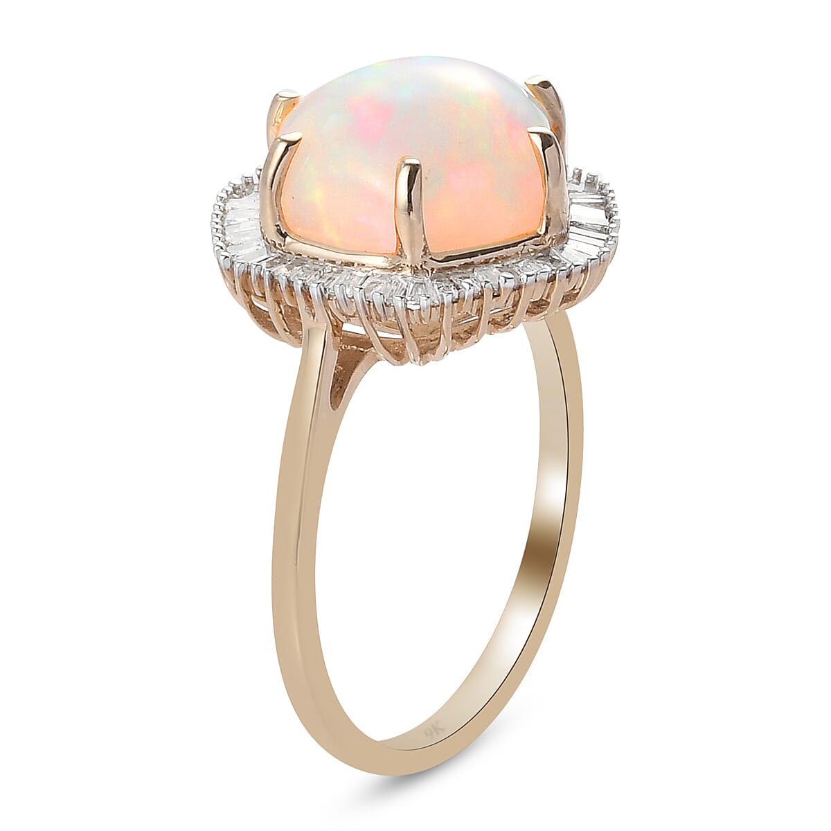 9K Yellow Gold Ethiopian Welo Opal ( Hexagon 3 Cts) and Diamond Ring 3.25 Ct.