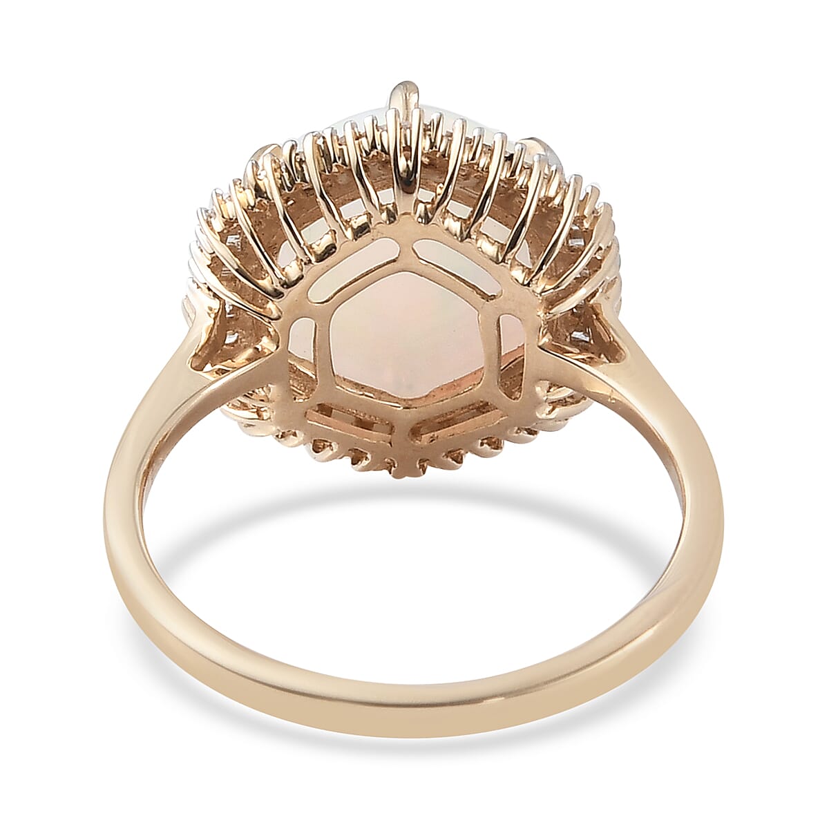 9K Yellow Gold Ethiopian Welo Opal ( Hexagon 3 Cts) and Diamond Ring 3.25 Ct.