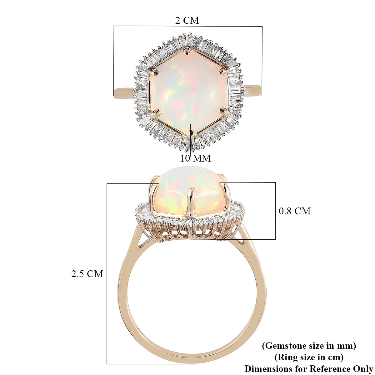 9K Yellow Gold Ethiopian Welo Opal ( Hexagon 3 Cts) and Diamond Ring 3.25 Ct.