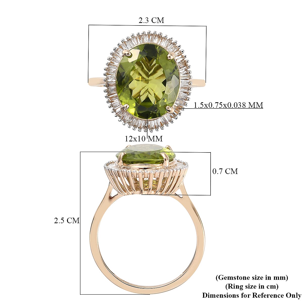 9K Yellow Gold Extremely Rare AA Natural Hebei Peridot and Diamond Halo Ring 4.86 Ct.