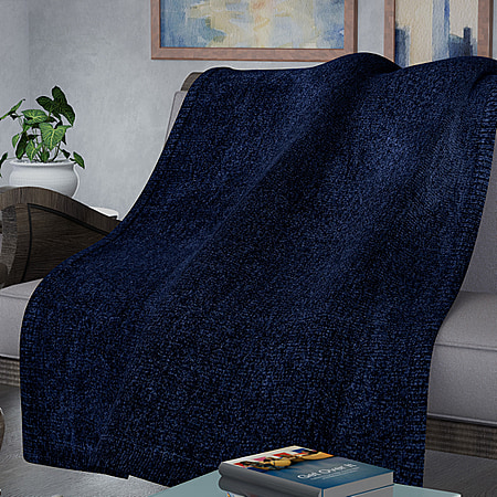 Chenille Wrinkle and Stain Resistance Throw with Border - Navy