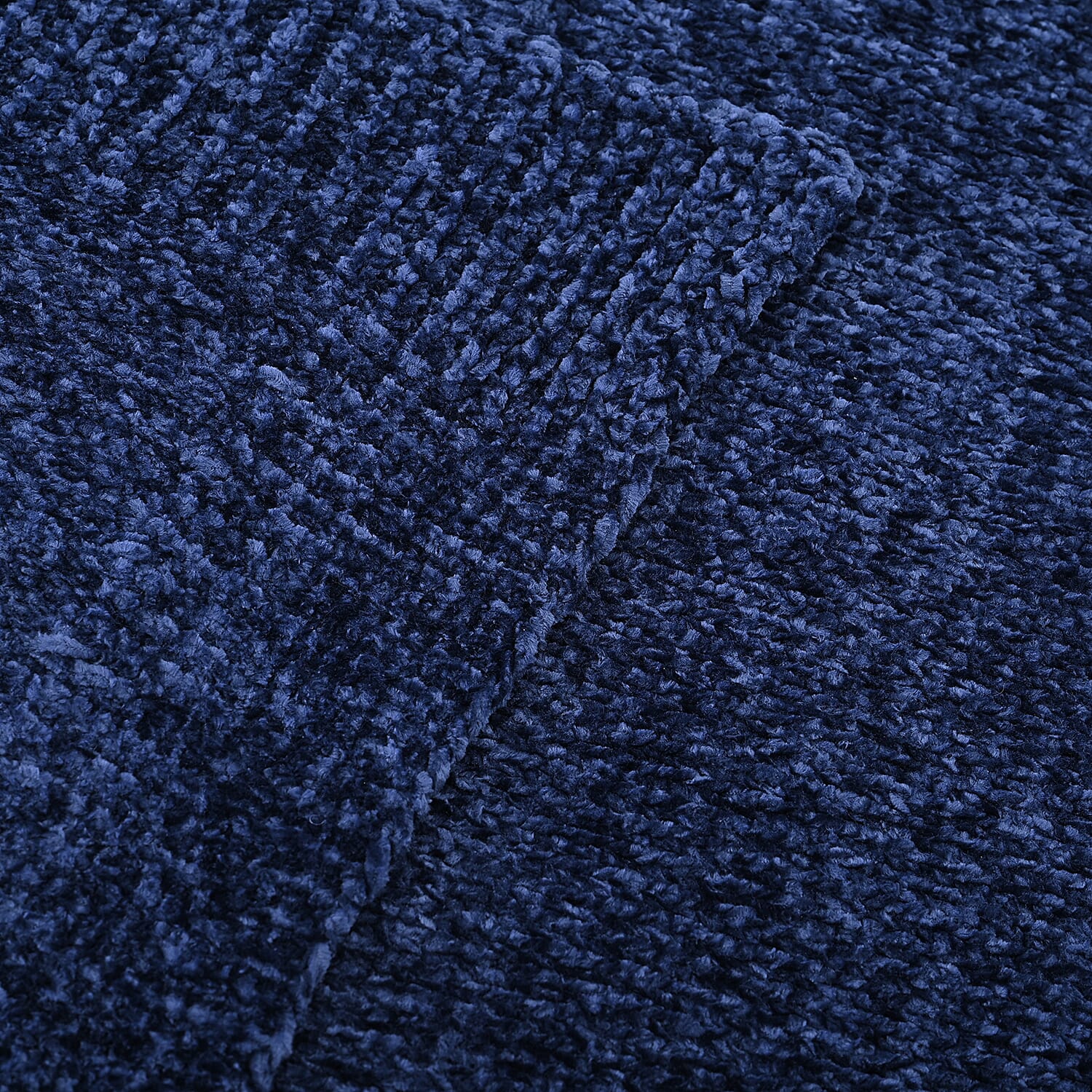 Close Out Deal - Chenille Wrinkle and Stain Resistance Solid Throw with Border (Size 130x170 Cm) - Navy Blue