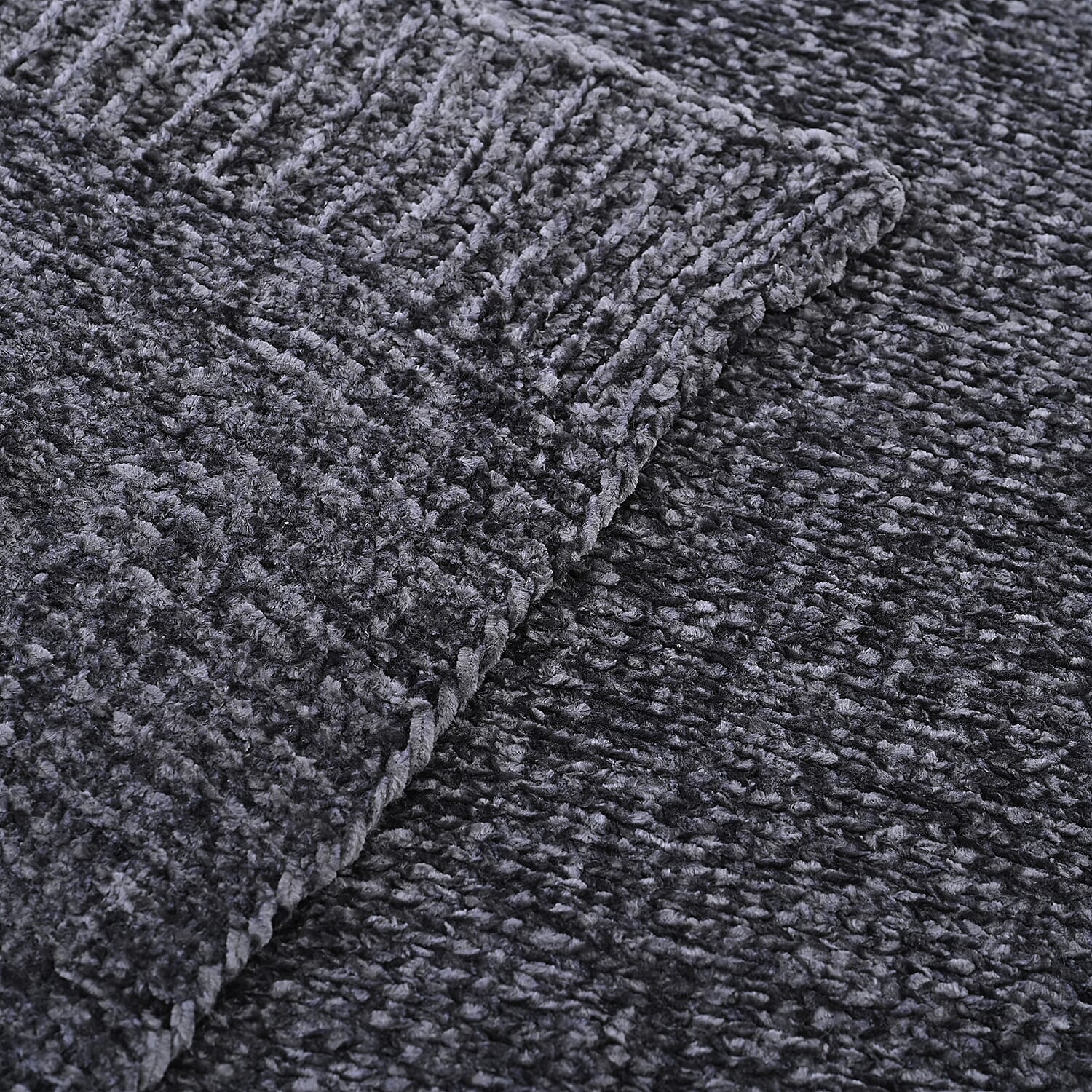 Close Out Deal- Chenille Wrinkle and Stain Resistance Throw with Border (Size 130x170cm) - Grey