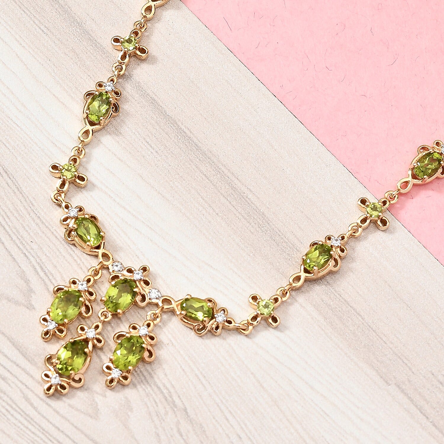 Natural Hebei Peridot and Natural Cambodian Zircon Cluster Necklace (Size 18) in 14K Gold Overlay Sterling Silver 7.96 Ct, Silver wt. 16.50 Gms
