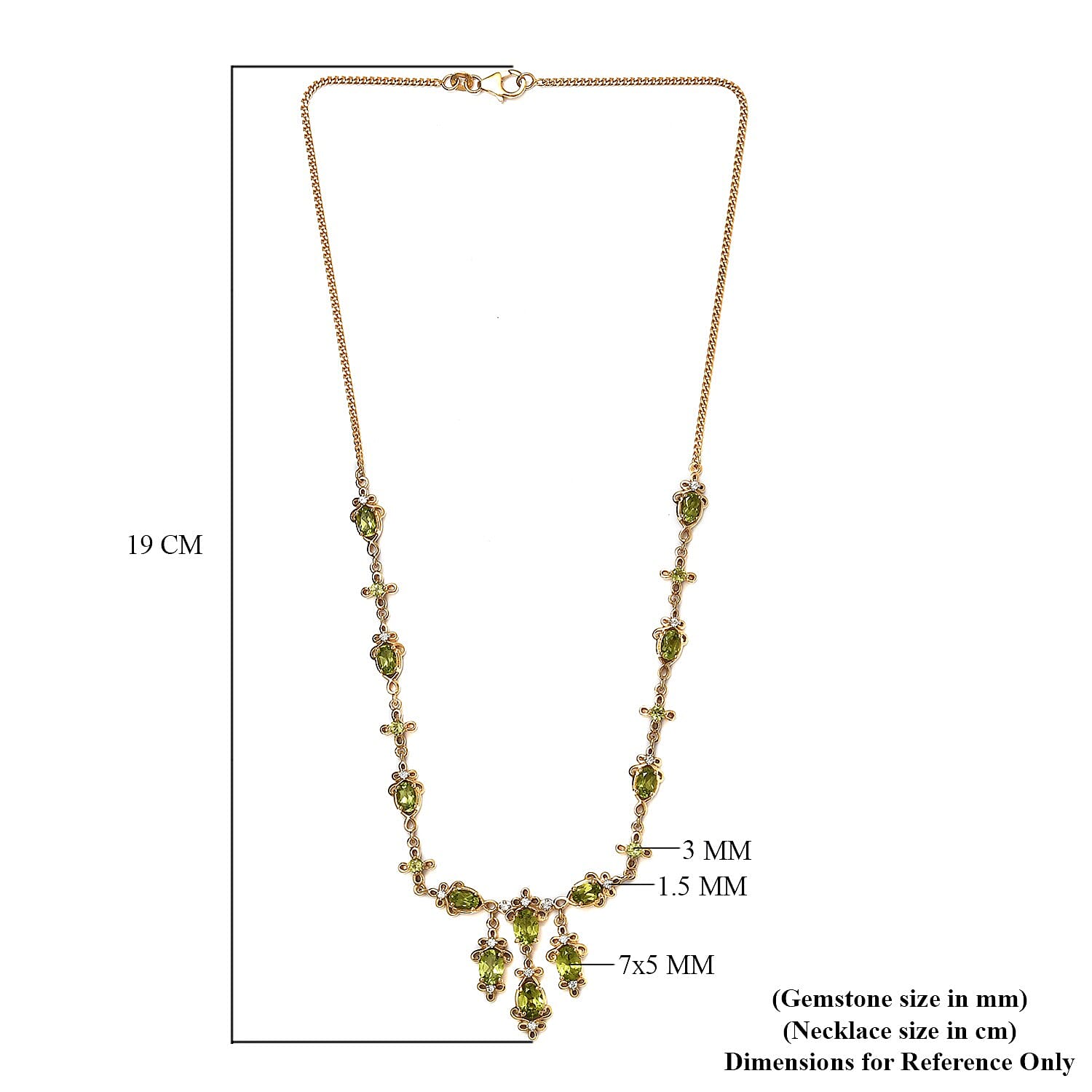 Natural Hebei Peridot and Natural Cambodian Zircon Cluster Necklace (Size 18) in 14K Gold Overlay Sterling Silver 7.96 Ct, Silver wt. 16.50 Gms