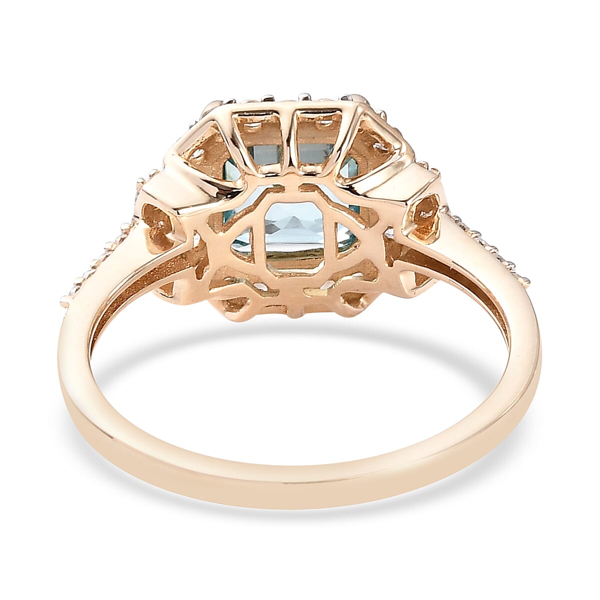 9K Yellow Gold AAA Ratanakiri Blue Zircon (Asscher Cut) and Natural Cambodian Zircon Ring 2.85 Ct.