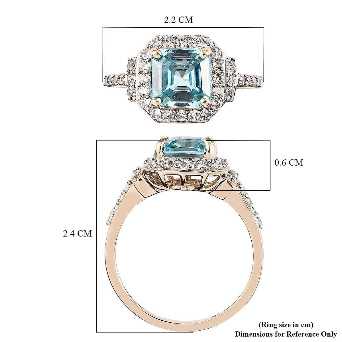 9K Yellow Gold AAA Ratanakiri Blue Zircon (Asscher Cut) and Natural Cambodian Zircon Ring 2.85 Ct.