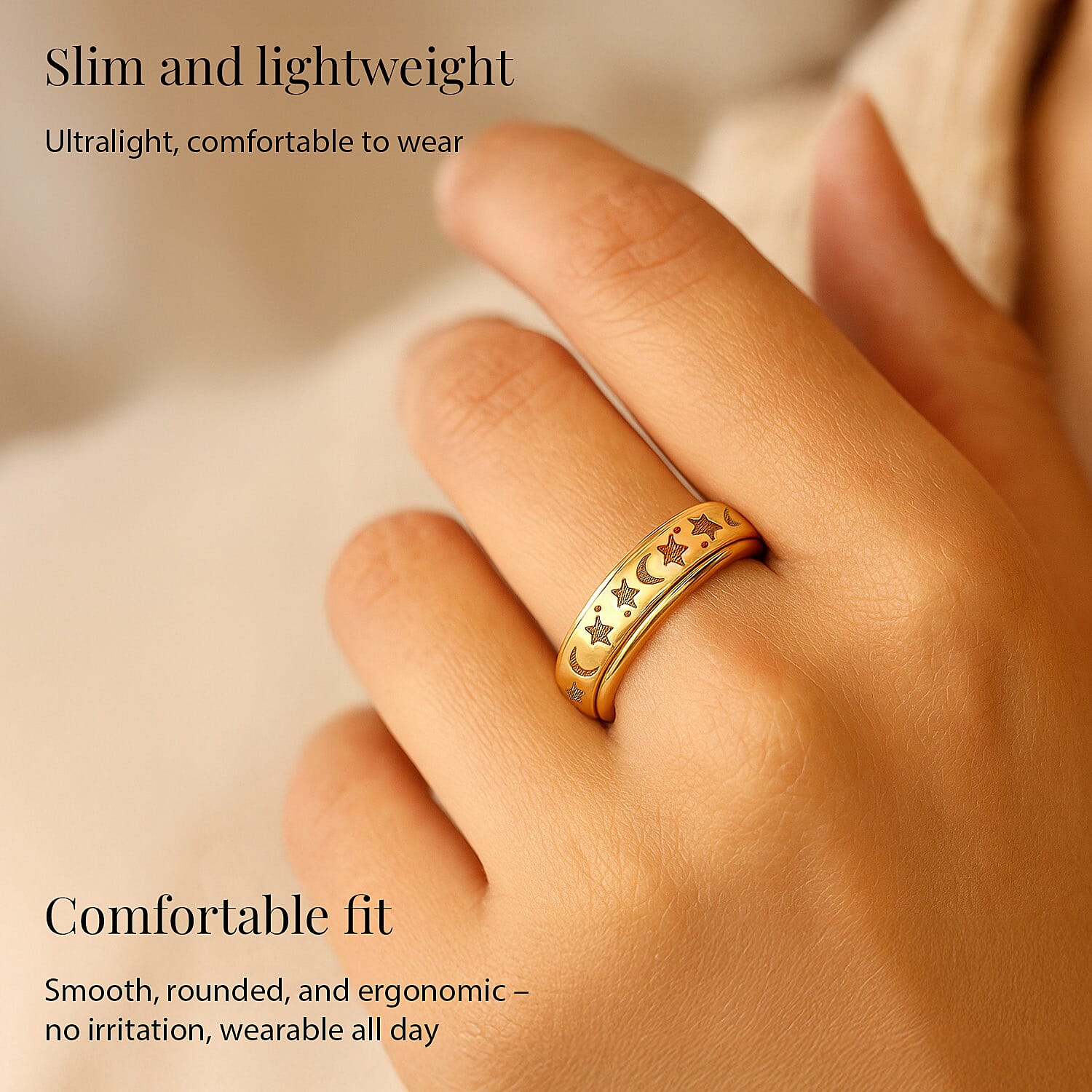 Sterling Silver Fidget Spinner Band Anxiety Stress Reliever Ring for Men and Women