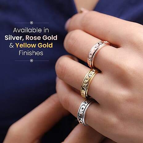 14K Gold Overlay Sterling Silver Moon & Star Spinner Ring
