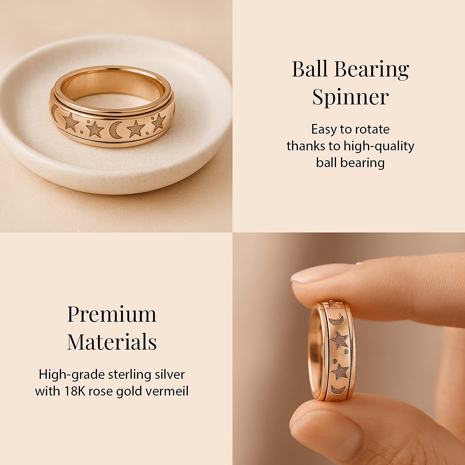 Sterling Silver Fidget Spinner Band Anxiety Stress Reliever Ring for Men and Women