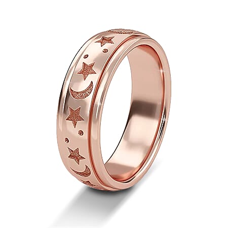 Sterling Silver with 18K Vermeil Rose Gold Moon and Star Fidget Spinner Band Anxiety Stress Reliever Ring for Men and Women