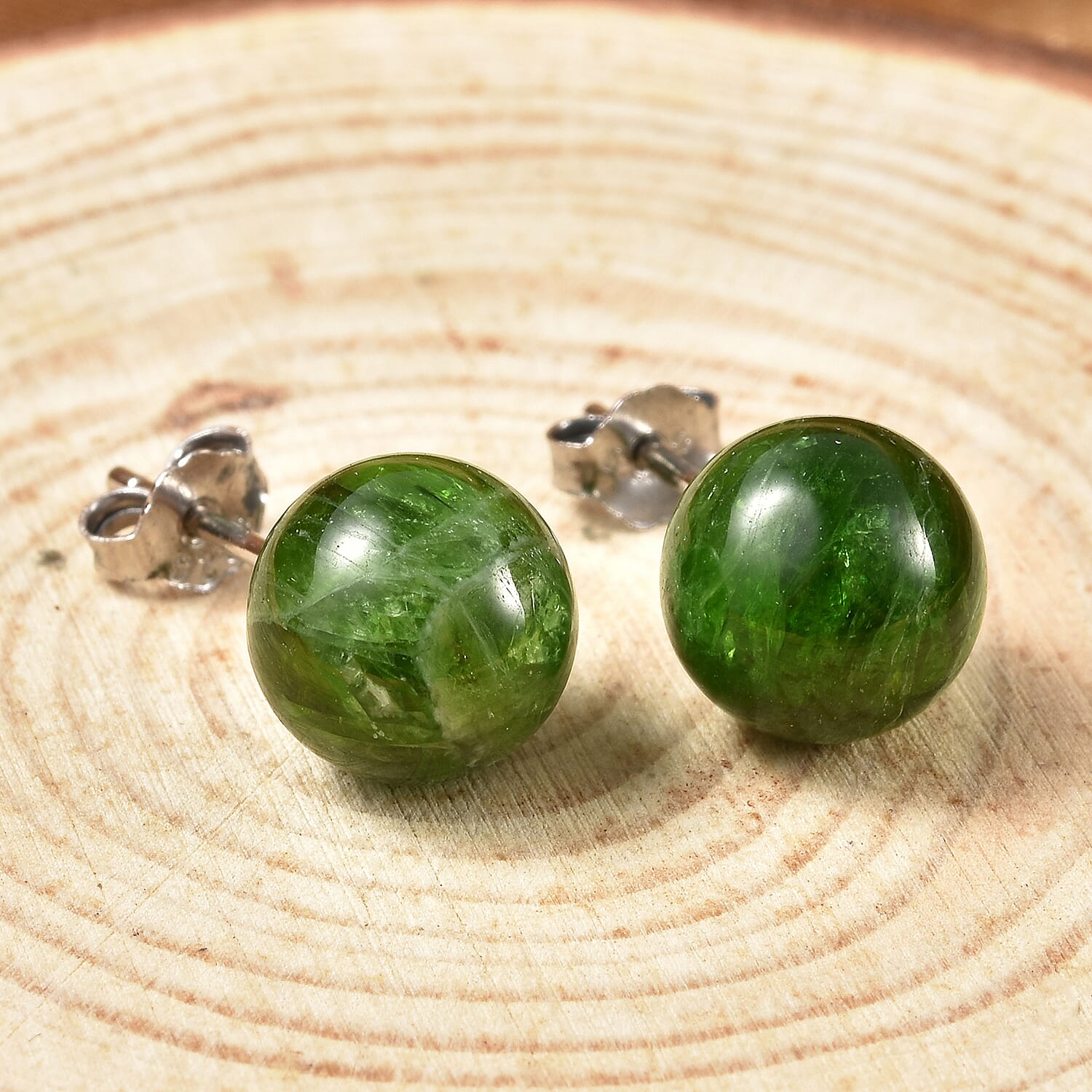 Chrome Diopside Stud Earrings (with Push Back) in Rhodium Overlay Sterling Silver 8.50 Ct