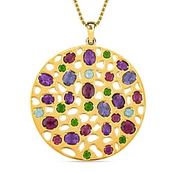 RACHEL GALLEY - Rhodolite Garnet & Multi Gemstone Pendant with Chain (Size 18-24-30) in 18K Vermeil YG Plated Sterling Silver 6.35 Ct, Silver Wt 25.50 Gms