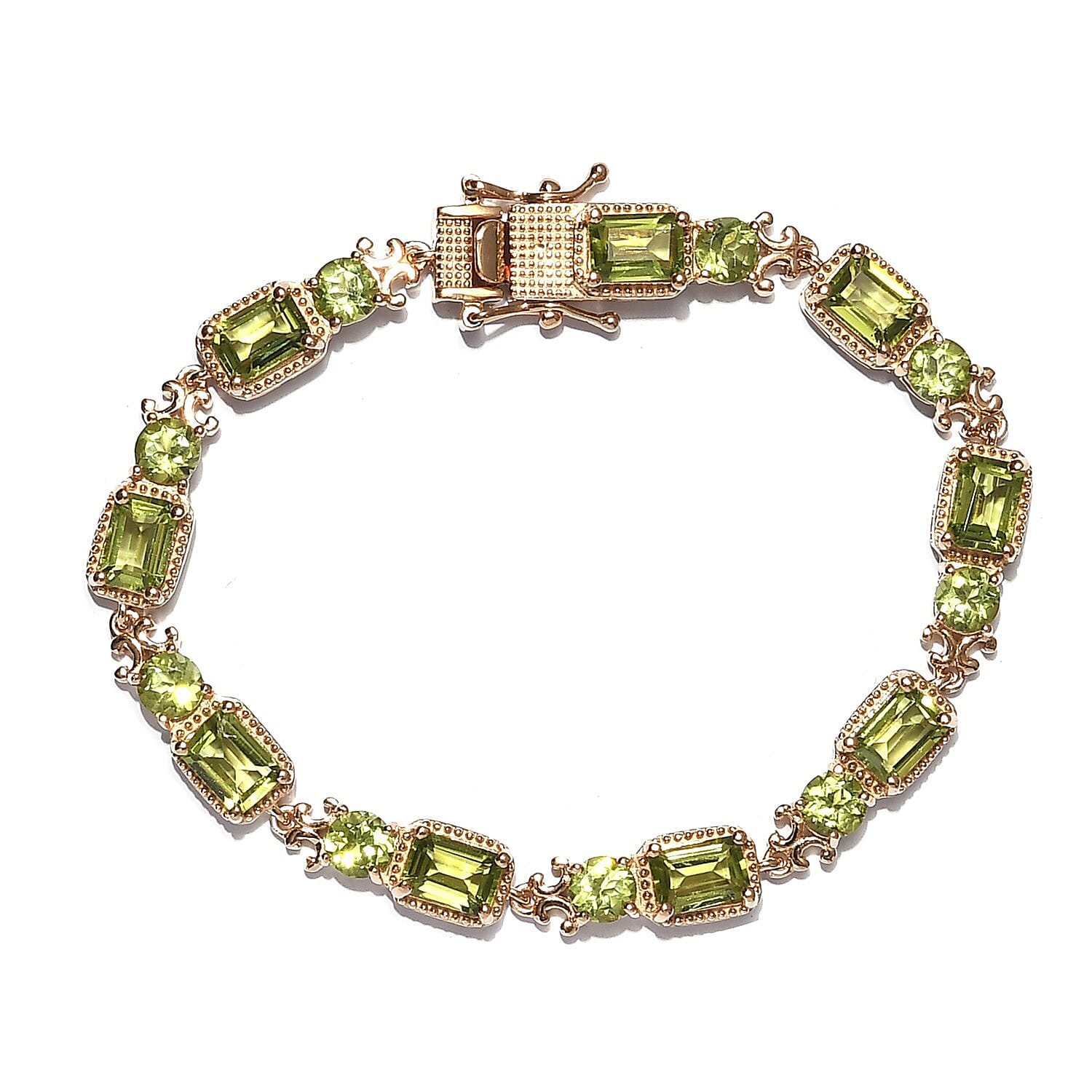 Peridot Cluster Bracelet in 14K Gold Overlay Sterling Silver ct,  Silver 12 Gms