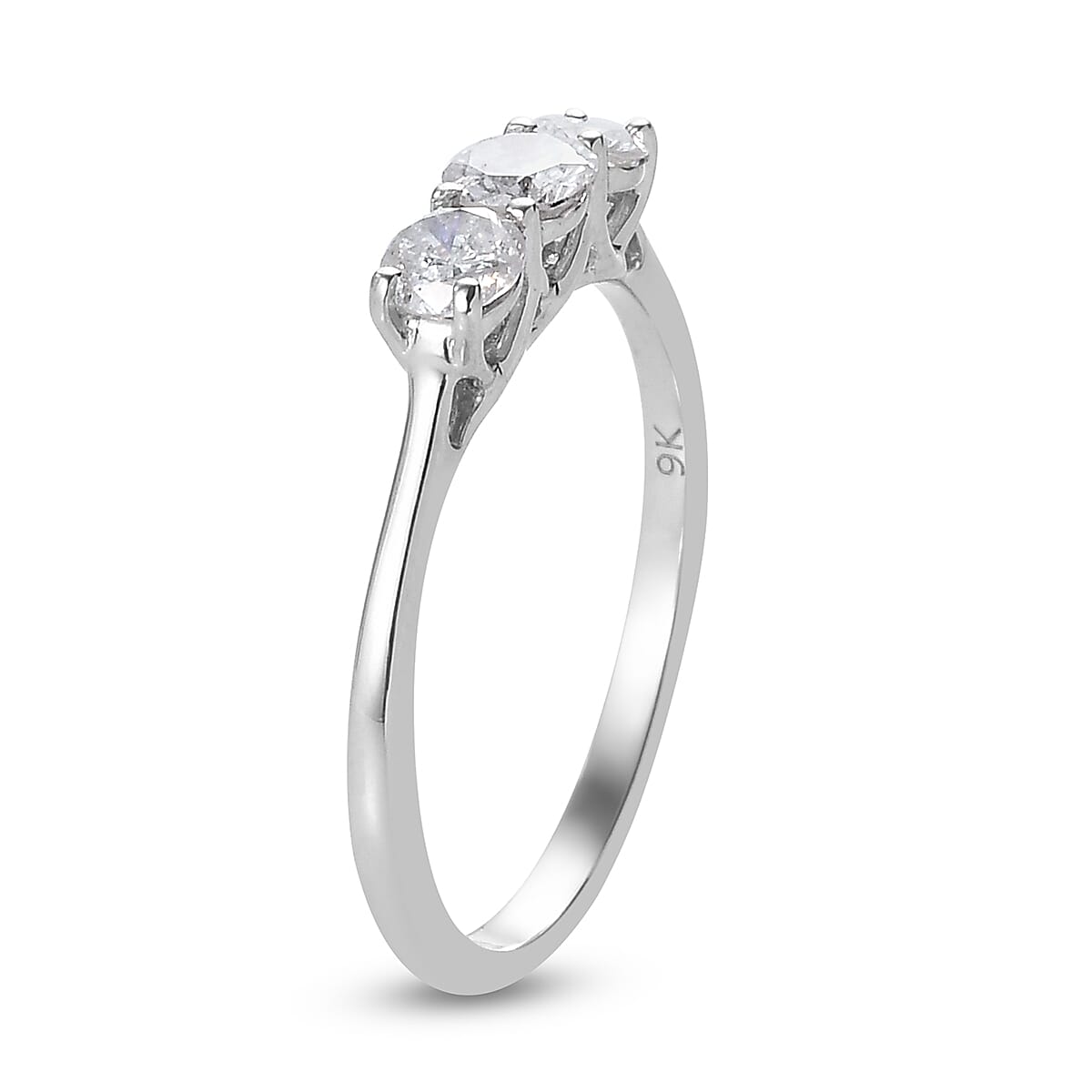 9K White Gold SGL Certified Diamond (I2-I3-G-H) Ring 0.50 Ct.