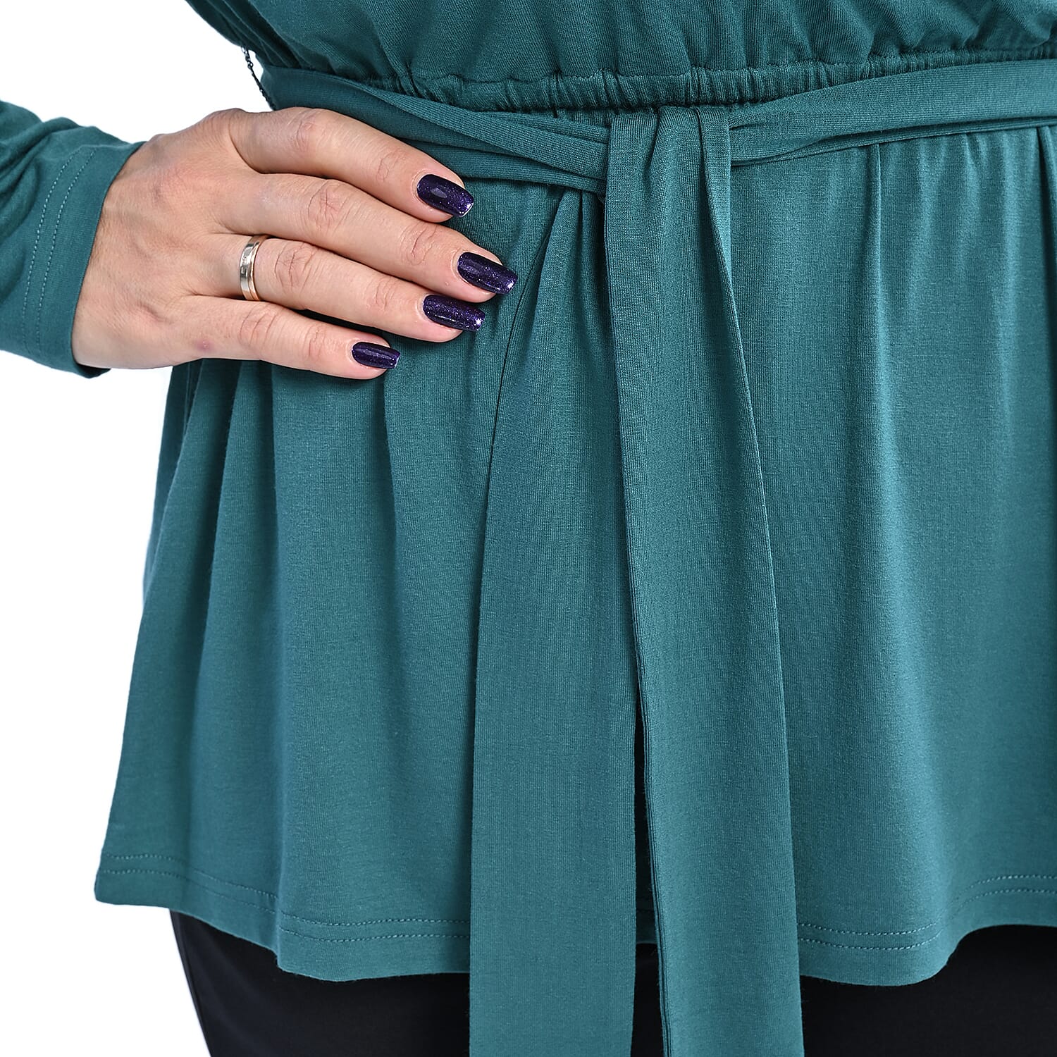 LA MAREY V Neck Knitted Blouse with Belt - Green