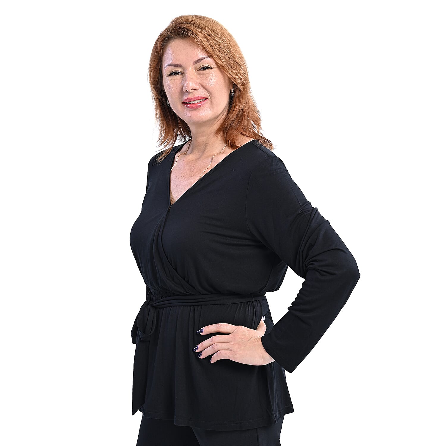 LA MAREY V Neck Knitted Blouse with Belt - Green