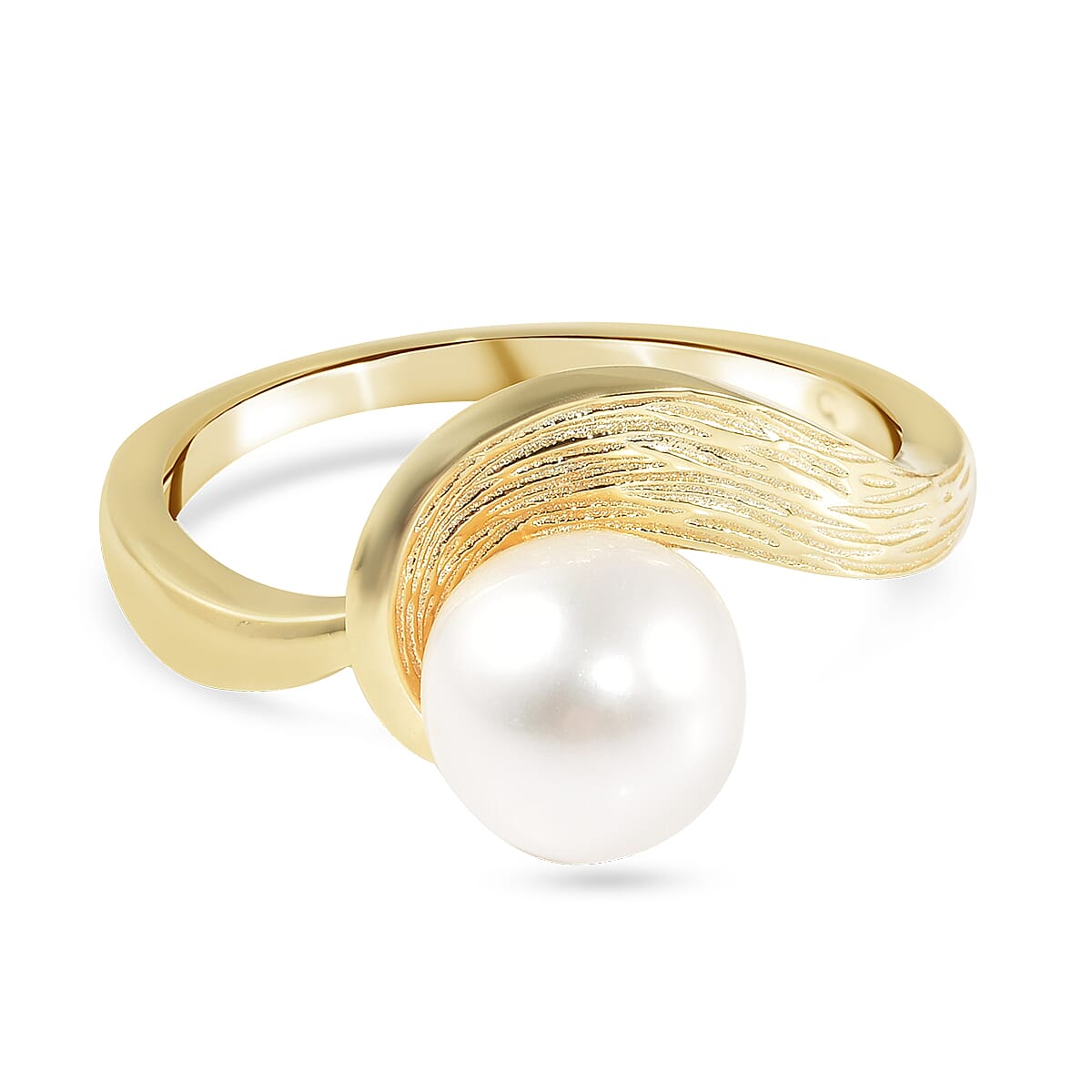 RACHEL GALLEY White Freshwater Pearl Ring in Yellow Gold Overlay Sterling Silver