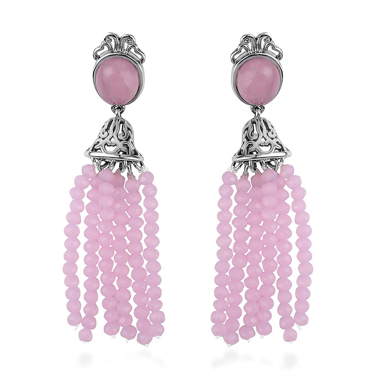 Rose Quartz and Simulated Rose Quartz Beads Earrings in Stainless Steel 26.00 Ct.