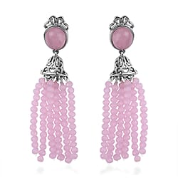 Rose Quartz, Pink Glass Earring (with Push Back) Pure White Stainless Steel 26.00 Ct.