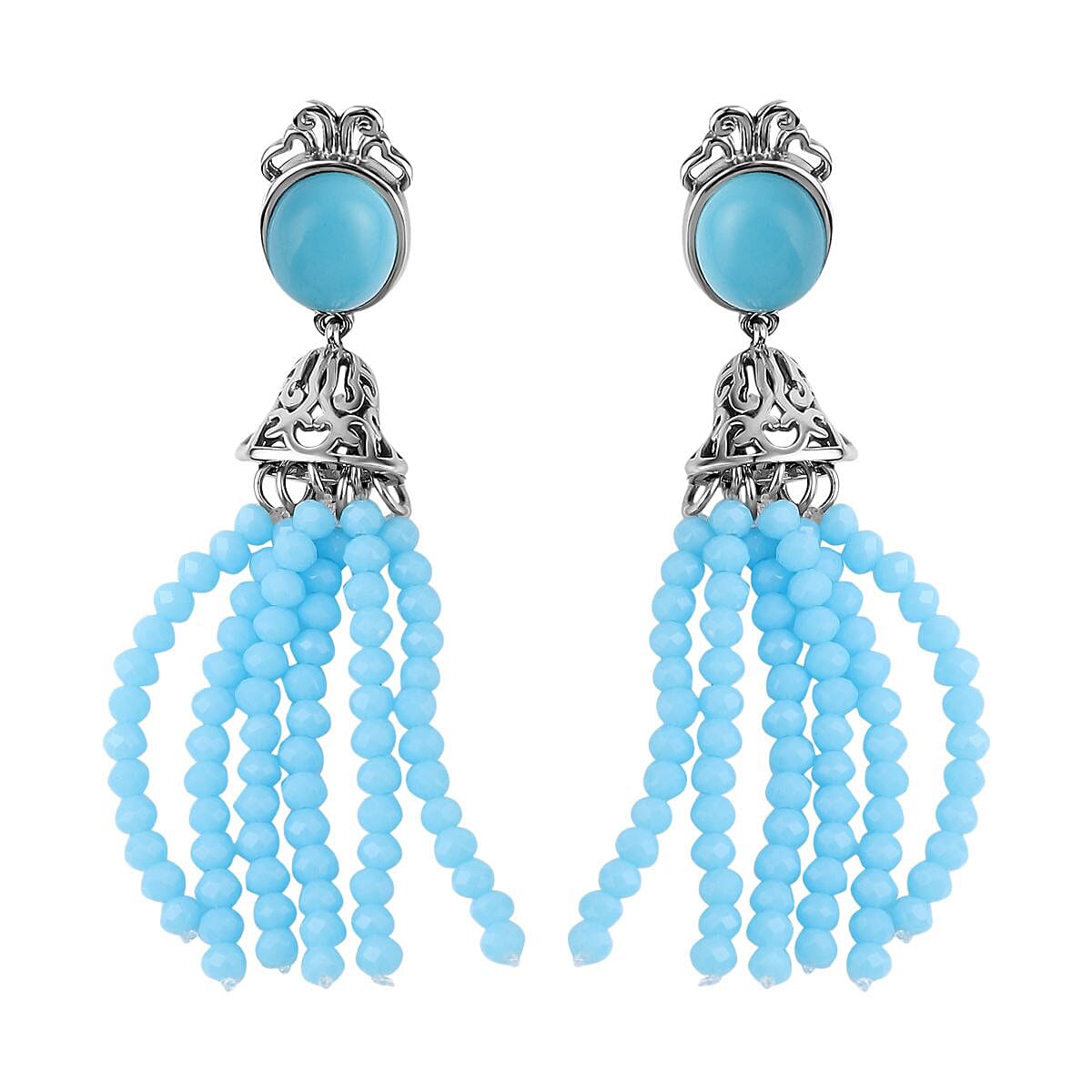 Blue Howlite and Simulated Larimar Beads Earrings in Stainless Steel 26.00 Ct.