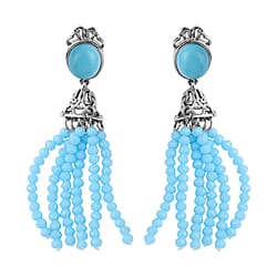 Blue Howlite, Blue Glass Earring (with Push Back) Pure White Stainless Steel 26.00 Ct.