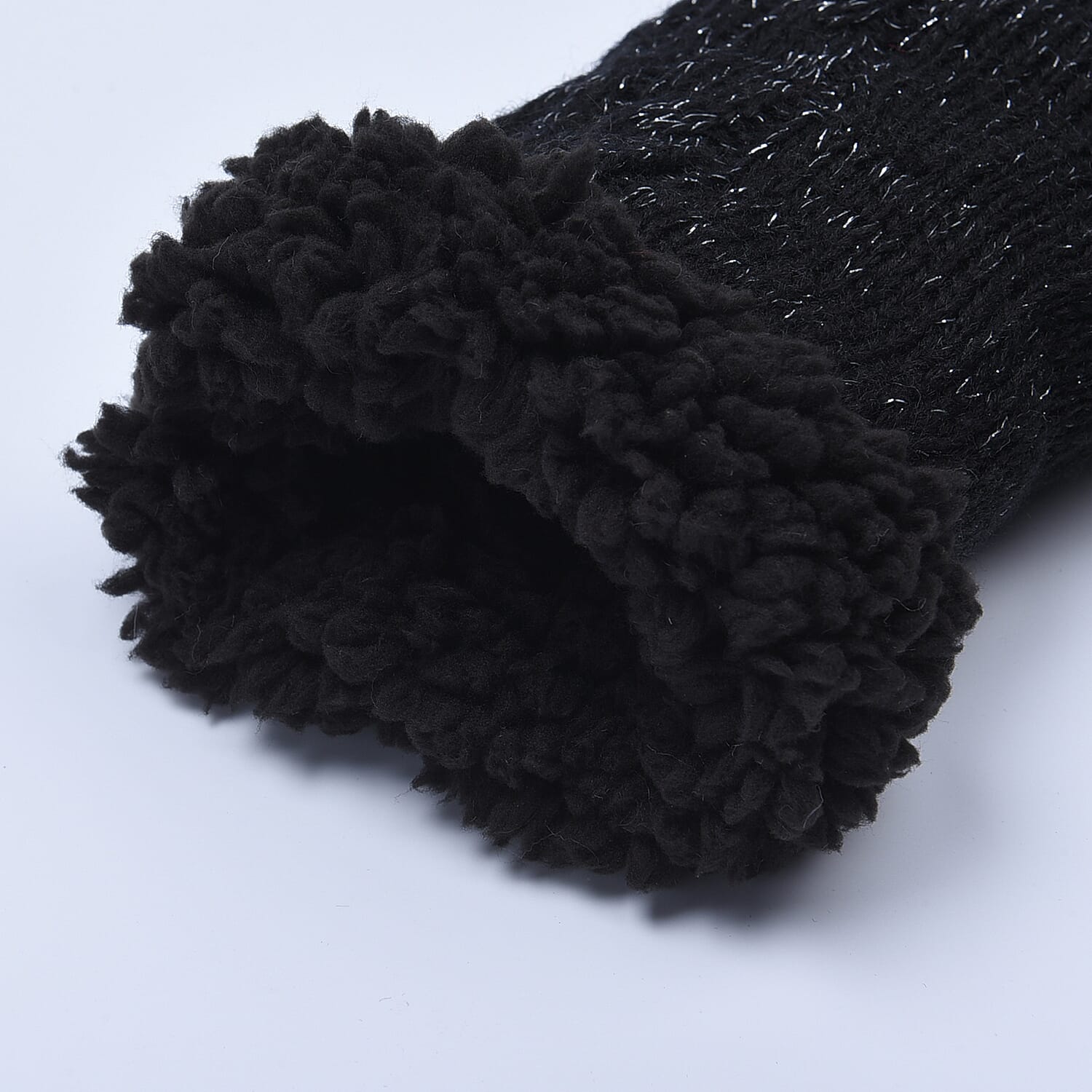 100% Acrylic Double Layer Fur Chunky Socks - Black
