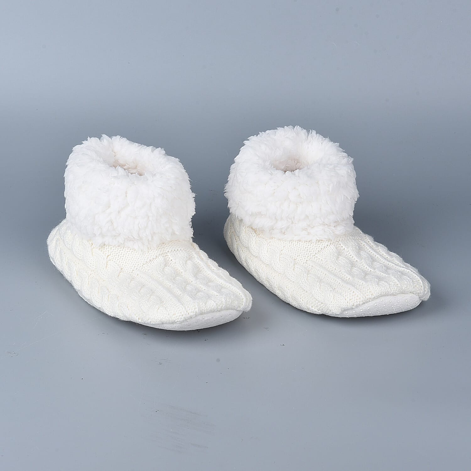100% Acrylic Double Layer Chunky Sock Indoor Antislip Faux Fur Slipper - White