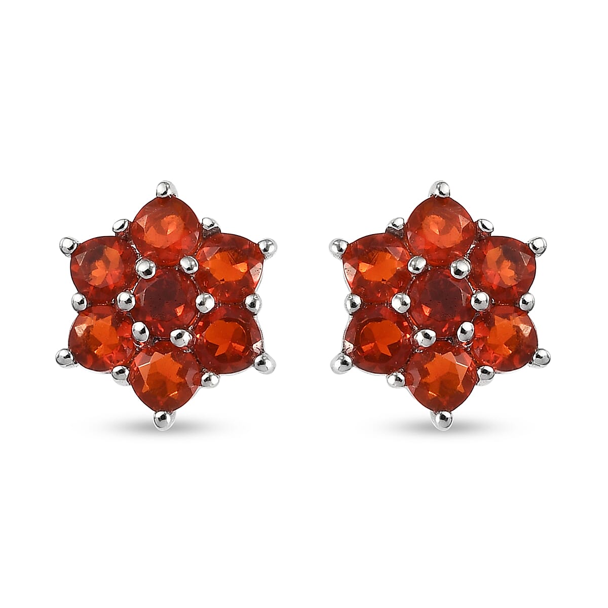 RHAPSODY 950 Platinum Jalisco Fire Opal Floral Stud Earrings (with Screw Back)