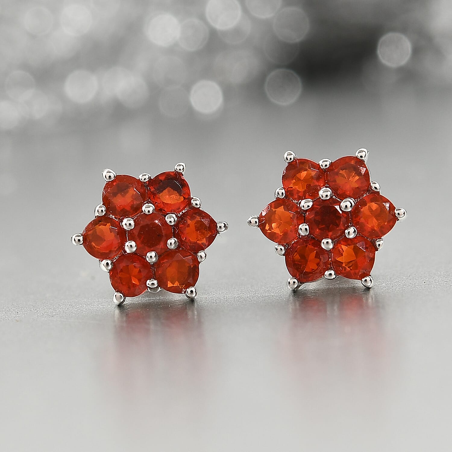 RHAPSODY 950 Platinum Jalisco Fire Opal Floral Stud Earrings (with Screw Back)