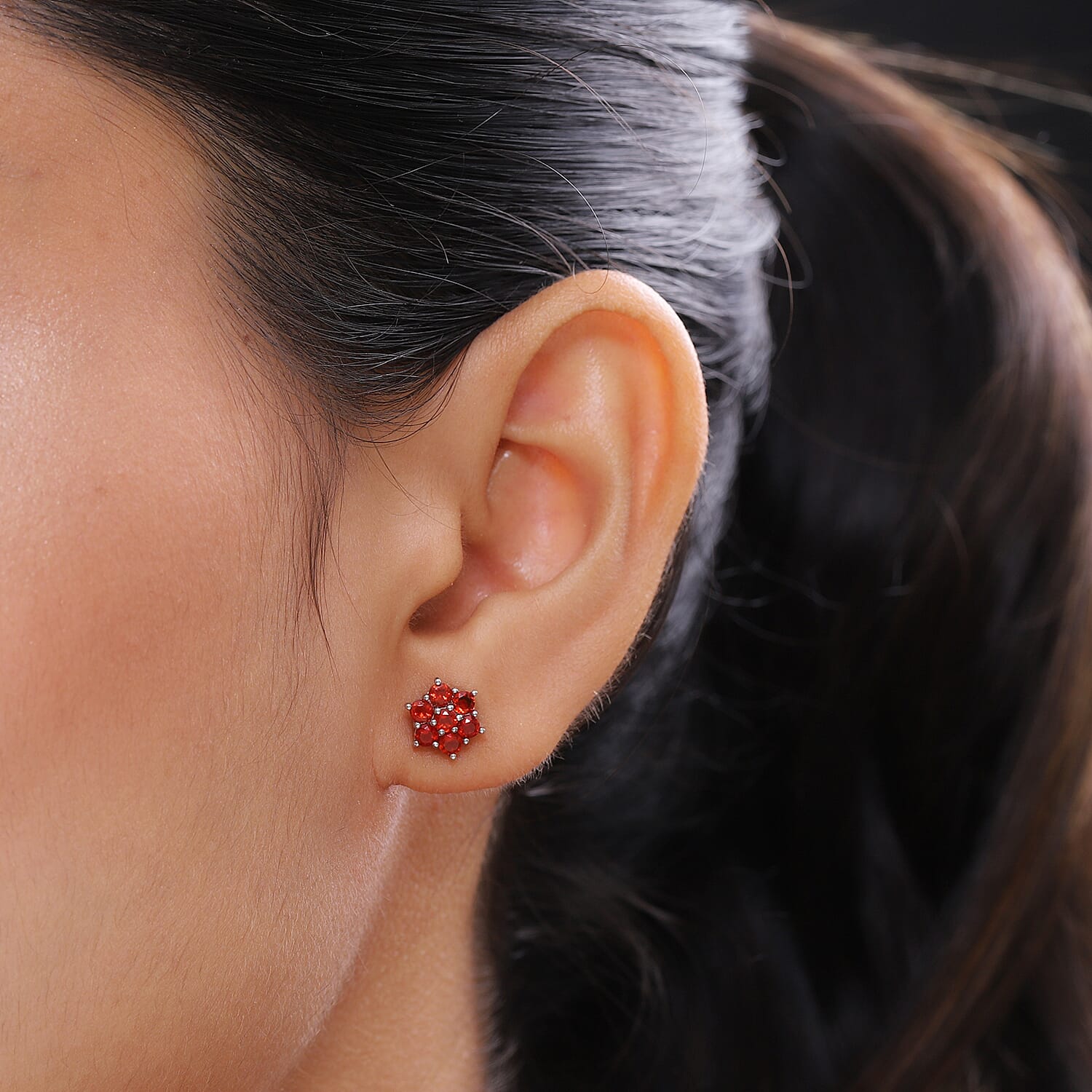 RHAPSODY 950 Platinum Jalisco Fire Opal Floral Stud Earrings (with Screw Back)