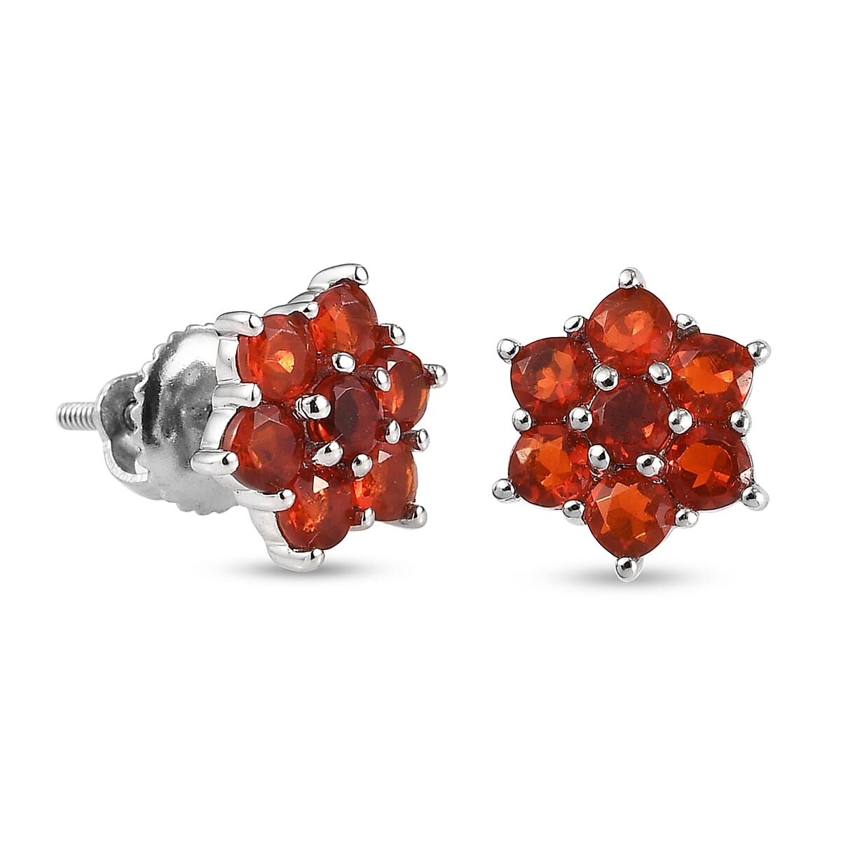 RHAPSODY 950 Platinum Jalisco Fire Opal Floral Stud Earrings (with Screw Back)