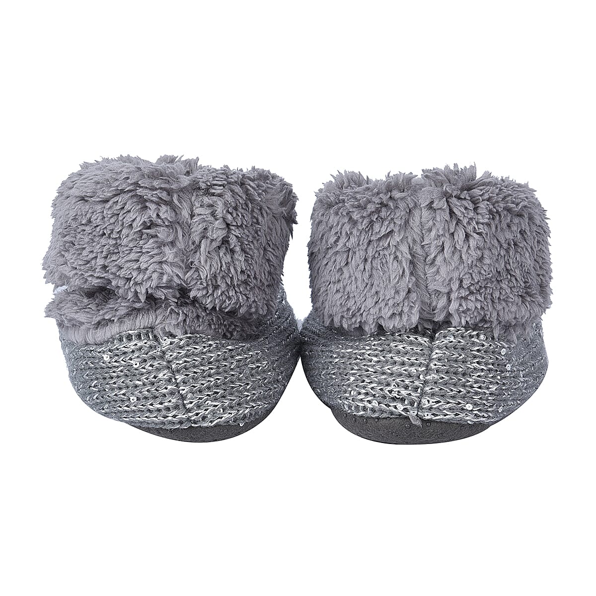 100% Acrylic Double Layer Chunky Sock Indoor Antislip Faux Fur Slippers - Grey