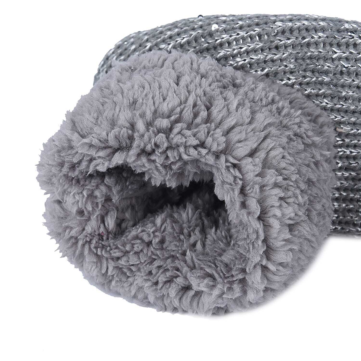 100% Acrylic Double Layer Chunky Sock Indoor Antislip Faux Fur Slippers - Grey