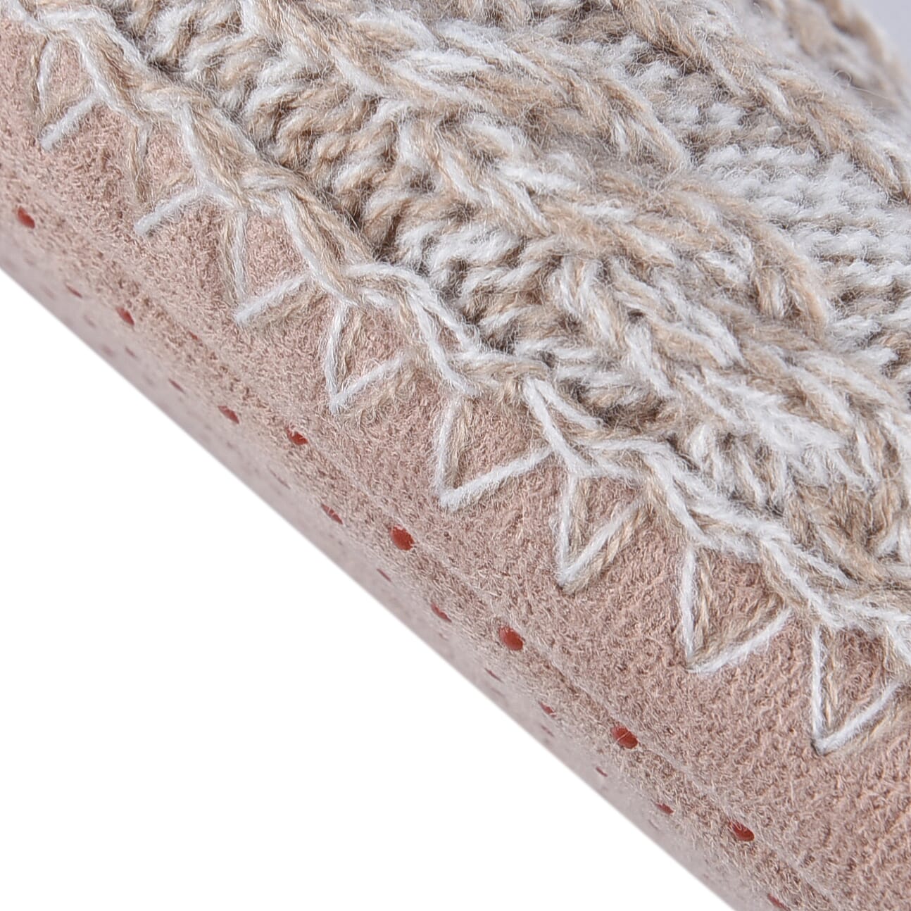 100% Acrylic Double Layer Chunky Sock Indoor Antislip Faux Fur Slipper - Beige & White