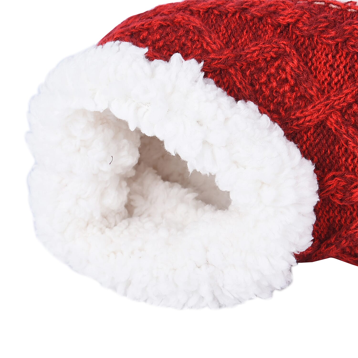 100% Acrylic Double Layer Chunky Sock Indoor Antislip Faux Fur Slipper - Beige & White