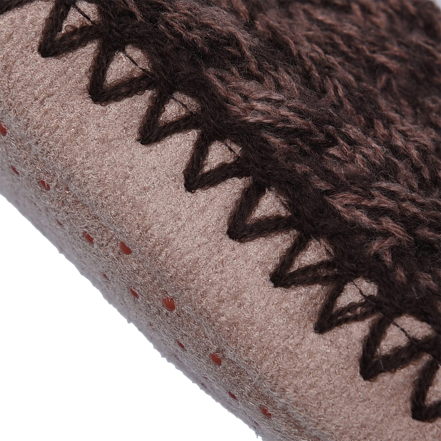 Antislip Indoor Knitted Slippers with Fur Lining - Brown