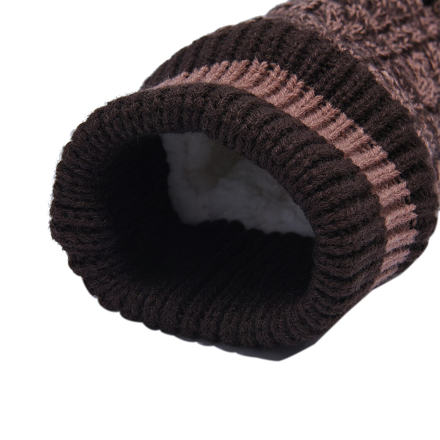 Antislip Indoor Knitted Slippers with Fur Lining - Brown