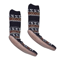 Antislip Indoor Knitted Slippers with Fur Lining - Brown