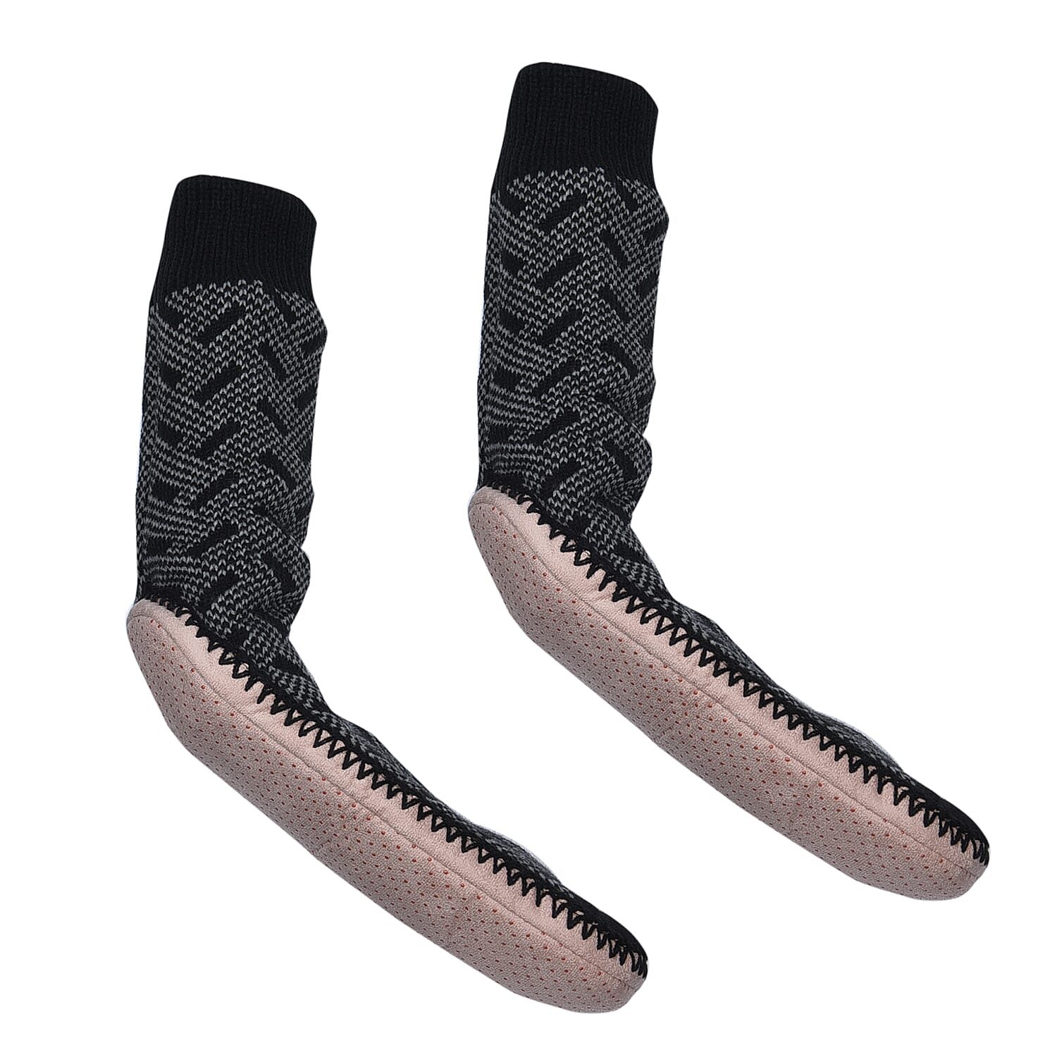 Antislip Indoor Knitted Slippers with Fur Lining - Brown