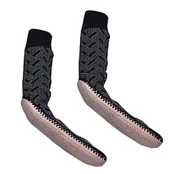 Antislip Indoor Knitted Slippers with Fur Lining - Brown