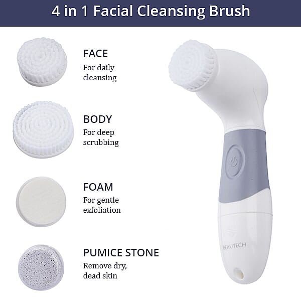 4 in 1 Facial Cleaning Brush (4xAA Battery Not Included) (Size 17x8x5 Cm) - Grey & White